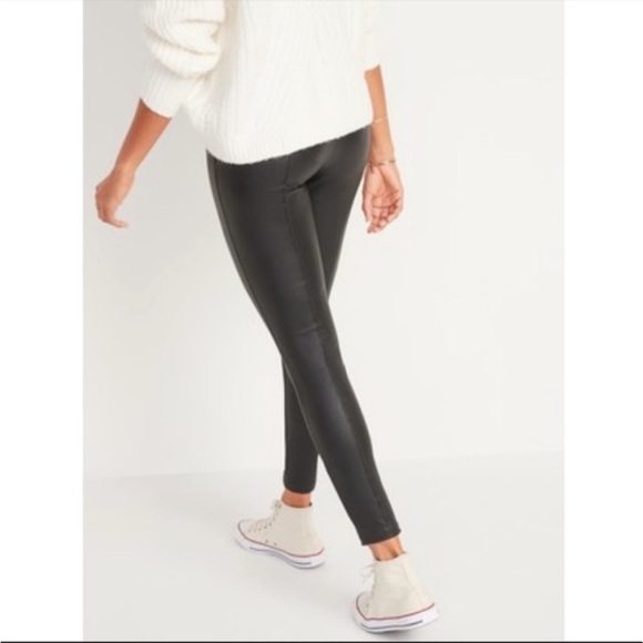 Old Navy Stevie High Rise Secret Slim Pants Skinny Faux Leather Black Size XL - Picture 2 of 11